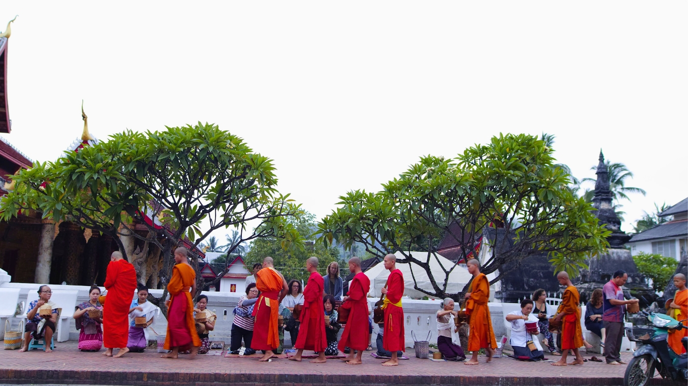 The Alms ceremony often on the main street in Luang Prabang