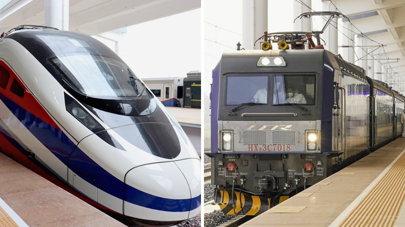 High-speed train and ordinary train in Laos